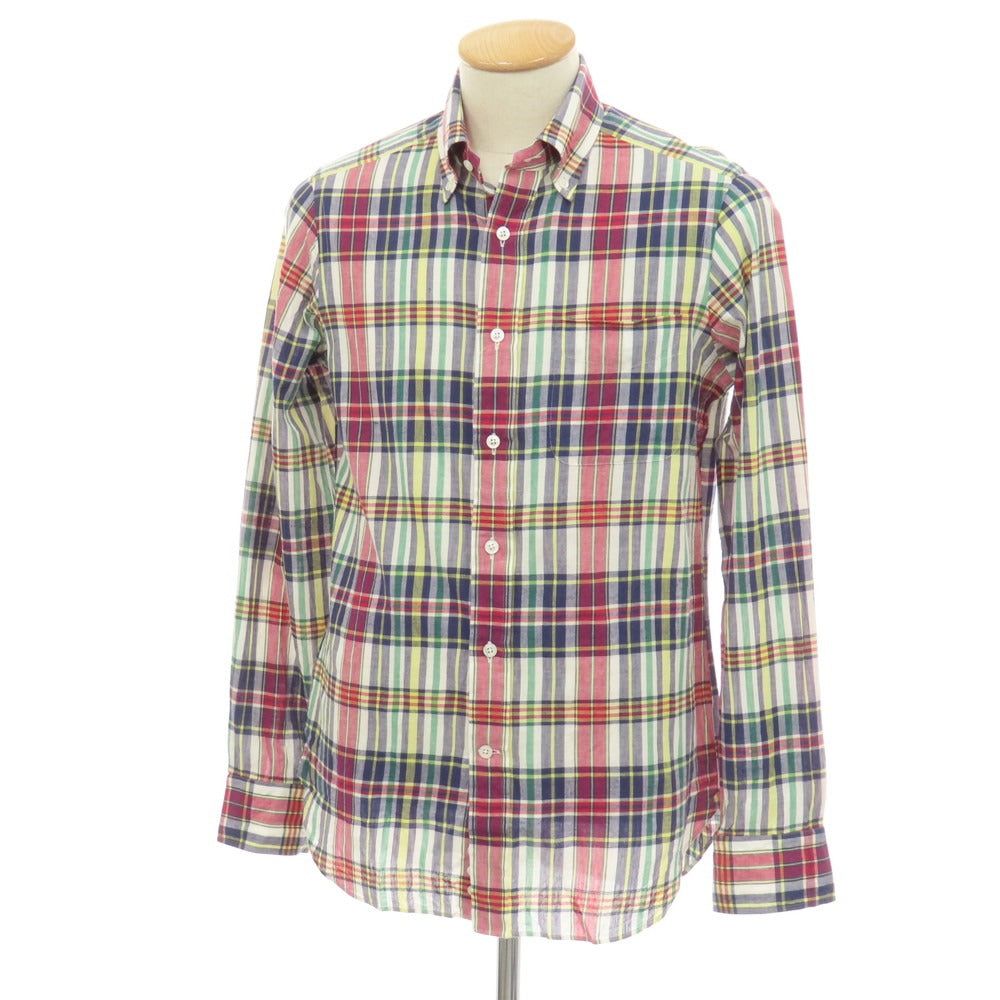 【中古】ビームスエフ BEAMS F コットン マドラスチェック ボタンダウン カジュアルシャツ レッドxネイビー系【サイズ38】【 状態ランクB 】【 メンズ 】