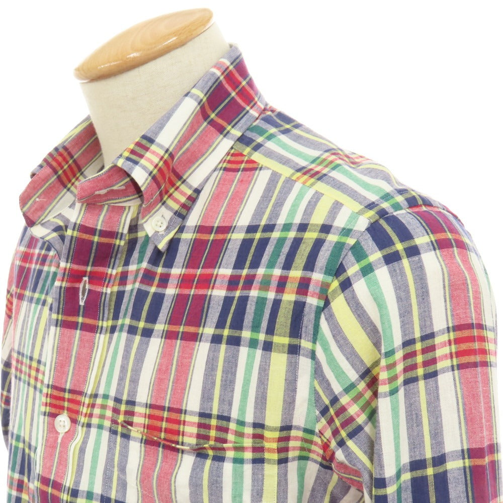 【中古】ビームスエフ BEAMS F コットン マドラスチェック ボタンダウン カジュアルシャツ レッドxネイビー系【サイズ38】【 状態ランクB 】【 メンズ 】