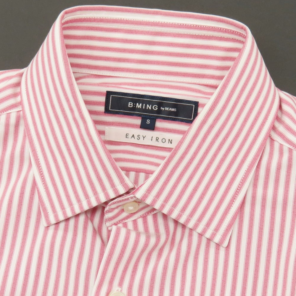【中古】ビーミング ライフストア バイ ビームス B:MING LIFE STORE by BEAMS ポリエステル ストライプ レギュラーカラー カジュアルシャツ ピンクxホワイト【サイズS】【 状態ランクA 】【 メンズ 】