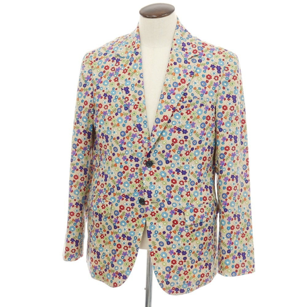 【中古】ボヘミアンズ BOHEMIANS ウールナイロン フラワー 花柄 プリント 2B カジュアルジャケット ベージュxマルチカラー【サイズXL】【 状態ランクA 】【 メンズ 】