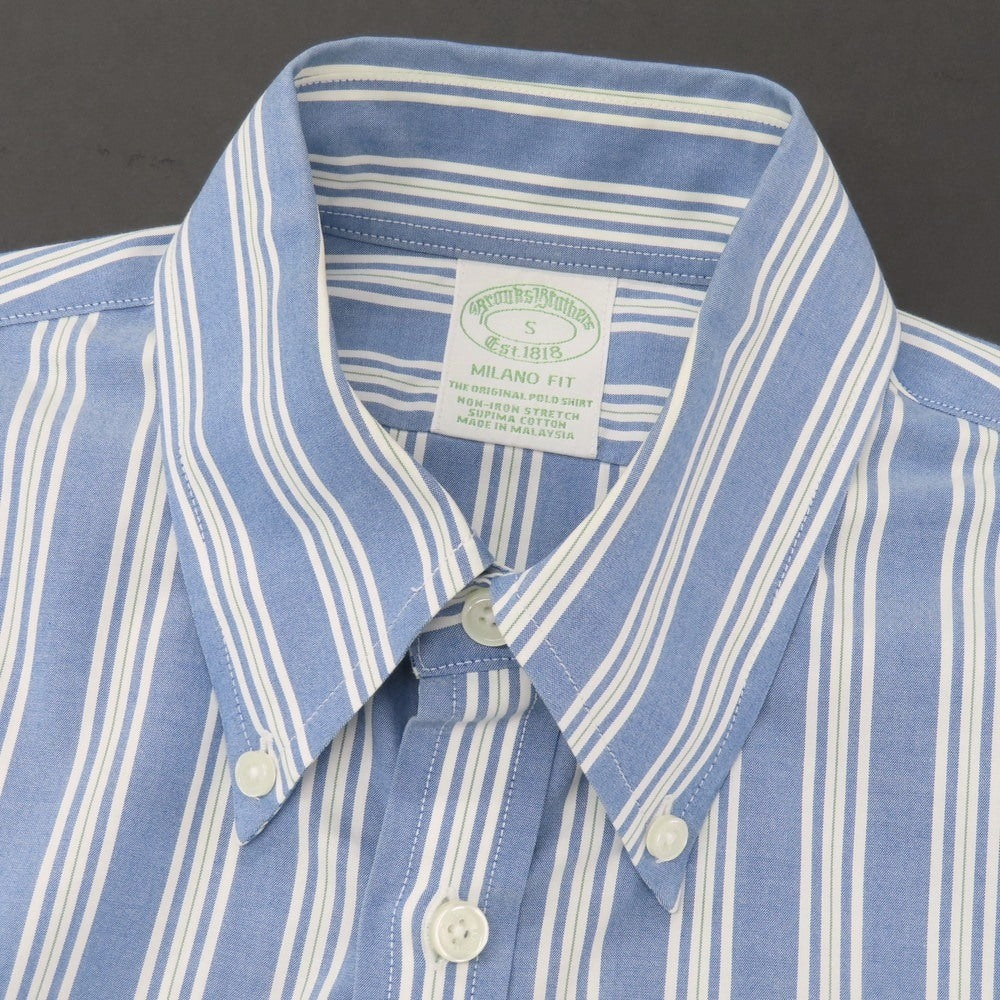【中古】ブルックスブラザーズ Brooks Brothers コットンポリウレタン ストライプ ボタンダウン カジュアルシャツ ブルーxホワイト【サイズS】【 状態ランクC 】【 メンズ 】