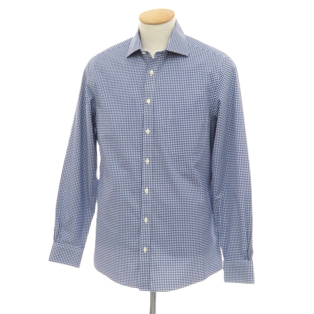 【中古】ブルックスブラザーズ Brooks Brothers コットンポリウレタン ギンガムチェック ワイドカラー ドレスシャツ ブルーxホワイト【サイズ15】【 状態ランクB 】【 メンズ 】