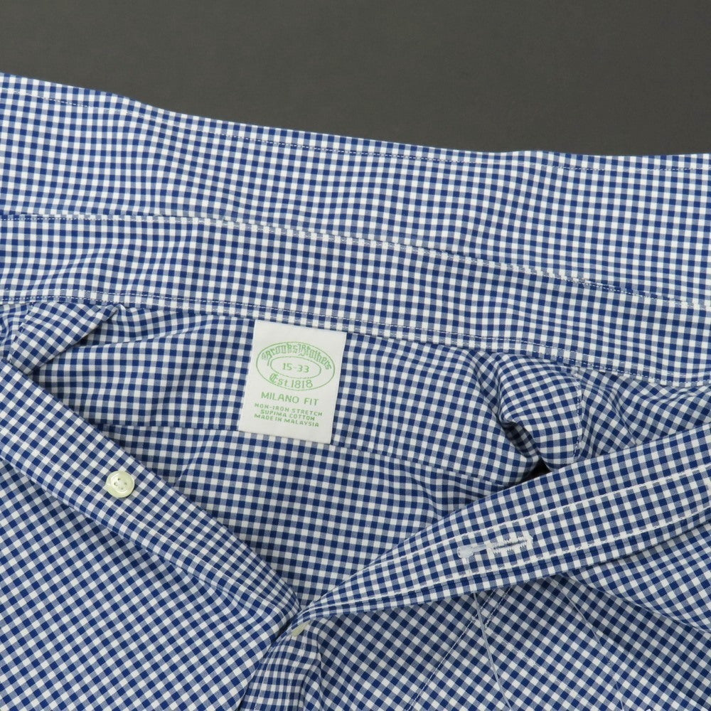 【中古】ブルックスブラザーズ Brooks Brothers コットンポリウレタン ギンガムチェック ワイドカラー ドレスシャツ ブルーxホワイト【サイズ15】【 状態ランクB 】【 メンズ 】