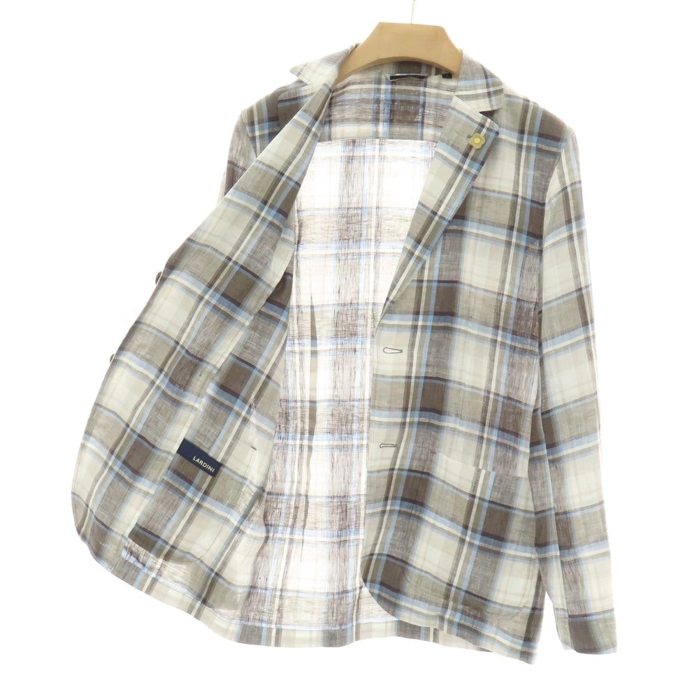 【中古】ラルディーニ LARDINI リネン チェック 2B カジュアルジャケット ホワイトxグレー系【サイズS】【 状態ランクA 】【 メンズ 】