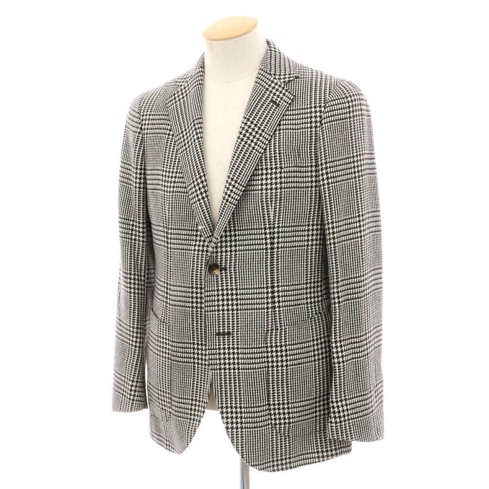 【新品】シパーリオ バイ スティレラティーノ SIPARIO by STILE LATINO ウールアルパカシルク グレンチェック 2B テーラードジャケット ブラックxホワイト【サイズ44 Drop8R】【 状態ランクN 】【 メンズ 】