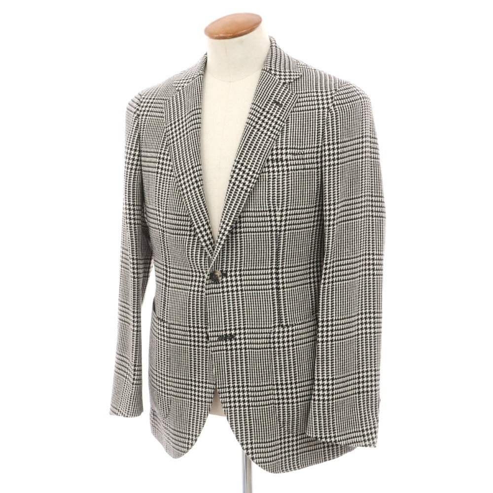 【新品】シパーリオ バイ スティレラティーノ SIPARIO by STILE LATINO ウールアルパカシルク グレンチェック 2B テーラードジャケット ブラックxホワイト【サイズ46 Drop8R】【 状態ランクN 】【 メンズ 】
