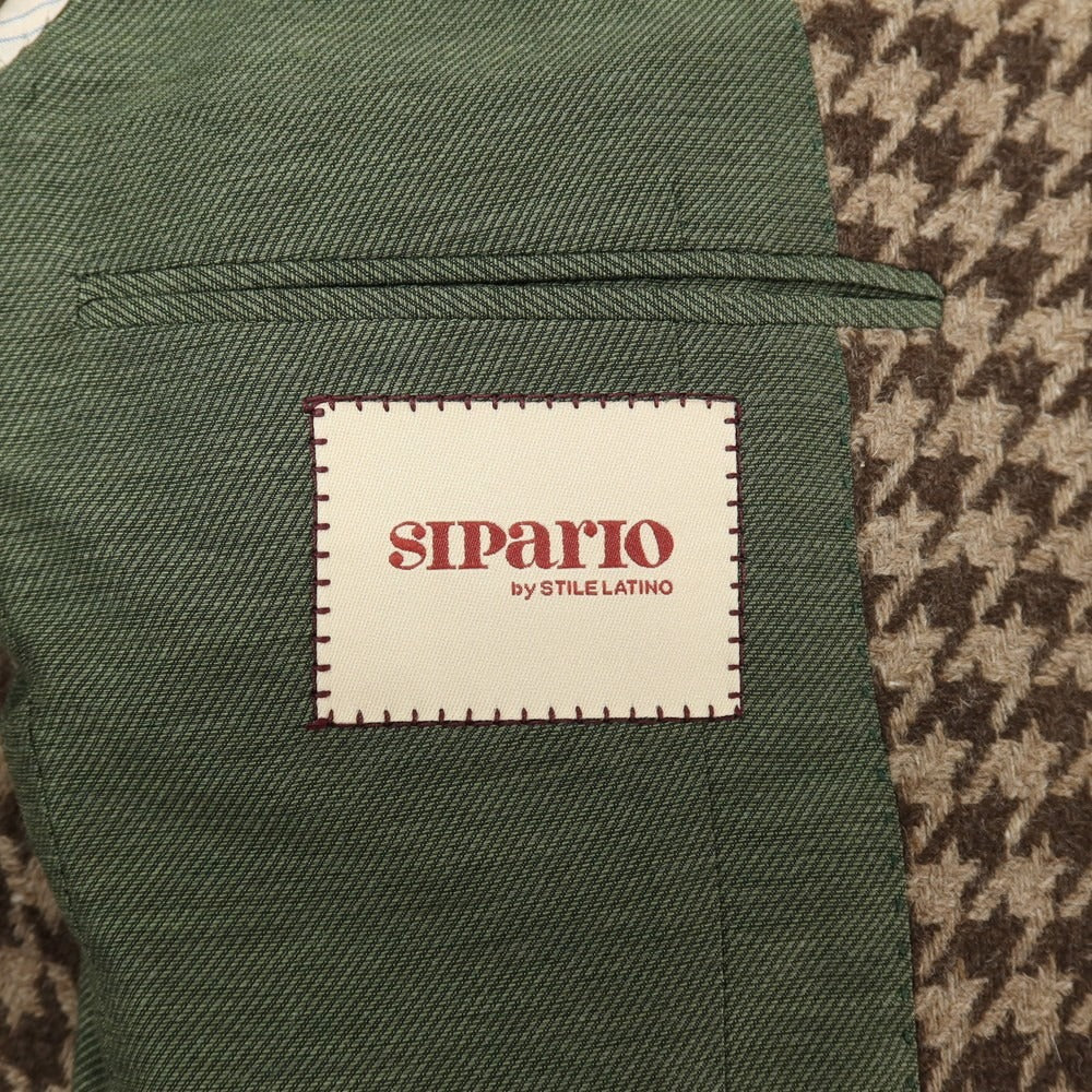 【新品】シパーリオ バイ スティレラティーノ SIPARIO by STILE LATINO ウールカシミヤ ハウンドトゥース 3B テーラードジャケット ベージュxブラウン【サイズ48 Drop8R】【 状態ランクN 】【 メンズ 】