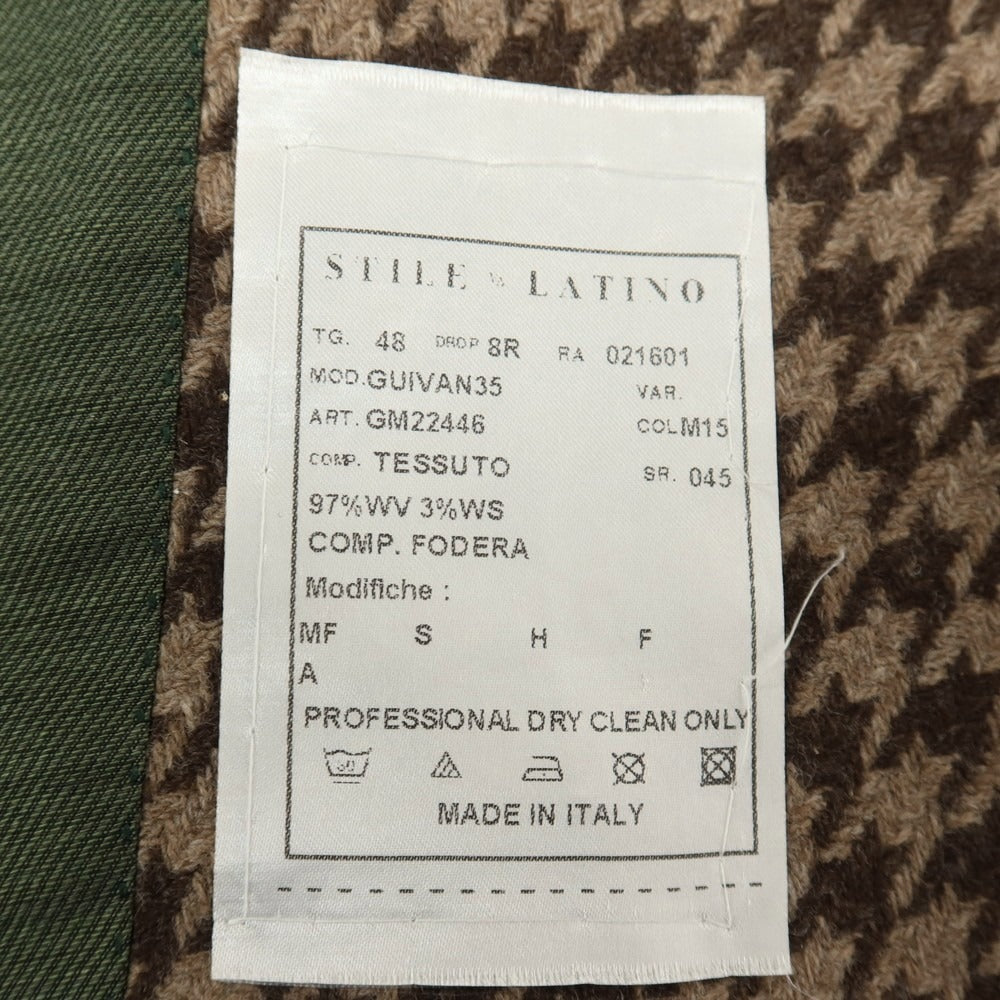 【新品】シパーリオ バイ スティレラティーノ SIPARIO by STILE LATINO ウールカシミヤ ハウンドトゥース 3B テーラードジャケット ベージュxブラウン【サイズ48 Drop8R】【 状態ランクN 】【 メンズ 】