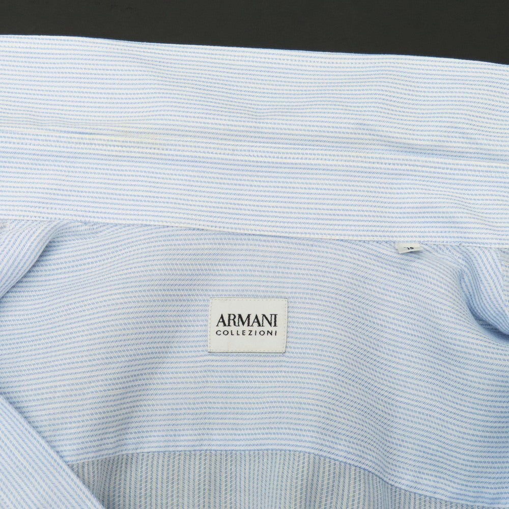 【中古】アルマーニ コレッツォーニ ARMANI COLLEZIONI コットンリネン ストライプ ショートカラー ドレスシャツ ライトブルーxホワイト【サイズ41】【 状態ランクB 】【 メンズ 】