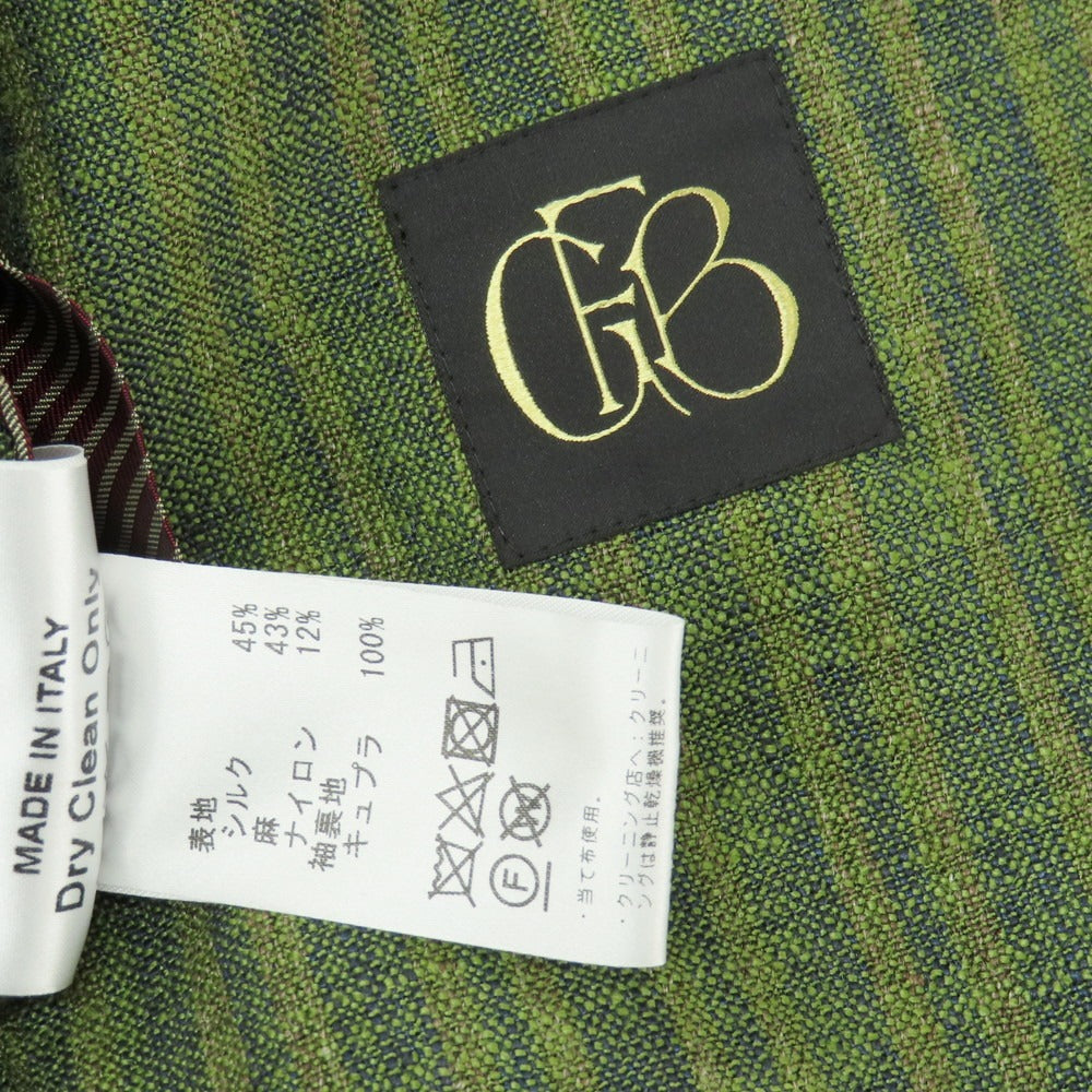 【中古】エルネスト ernesto GFB シルクリネンナイロン ストライプ 2B テーラードジャケット グリーン系【サイズ44】【 状態ランクB 】【 メンズ 】