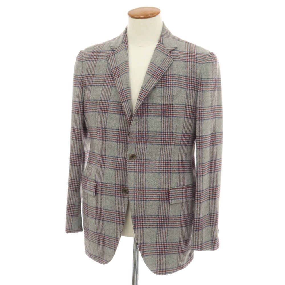 【中古】アザブテーラー azabu tailor JET CRUISE ウールナイロンシルクリネン チェック 3B テーラードジャケット グレーxネイビー【サイズ046 A】【 状態ランクB 】【 メンズ 】