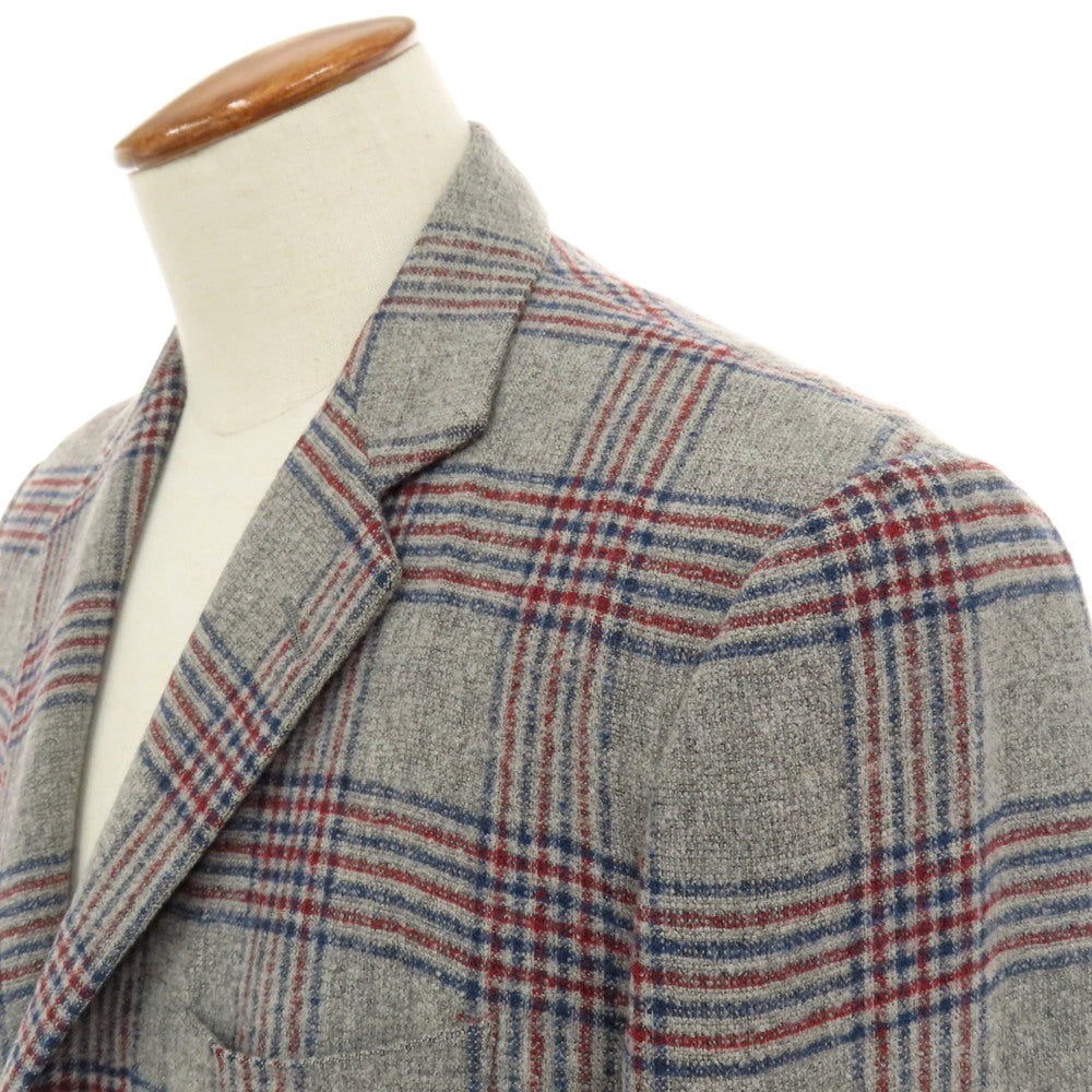 【中古】アザブテーラー azabu tailor JET CRUISE ウールナイロンシルクリネン チェック 3B テーラードジャケット グレーxネイビー【サイズ046 A】【 状態ランクB 】【 メンズ 】