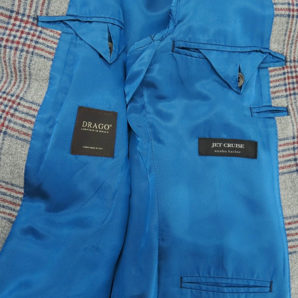 【中古】アザブテーラー azabu tailor JET CRUISE ウールナイロンシルクリネン チェック 3B テーラードジャケット グレーxネイビー【サイズ046 A】【 状態ランクB 】【 メンズ 】
