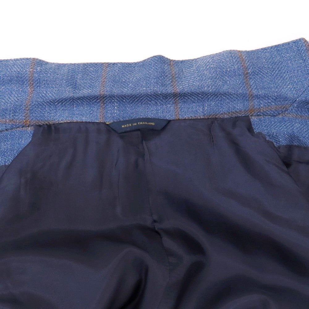 【中古】ブルックスブラザーズ Brooks Brothers リネン ウィンドウペーンチェック 2B テーラードジャケット ブルーxブラウン【サイズ38】【 状態ランクC 】【 メンズ 】