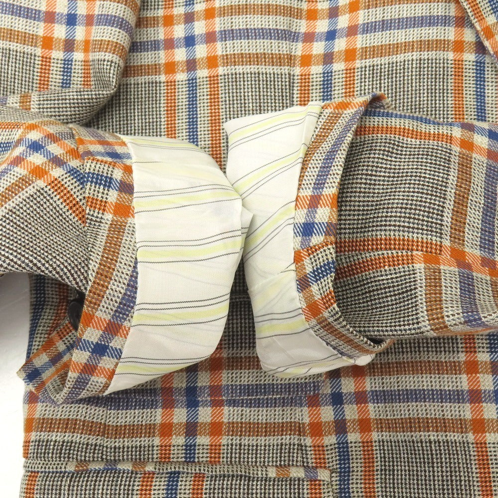 【中古】ガブリエレ パジーニ Gabriele Pasini リネン チェック 2B テーラードジャケット グレーxオレンジ【サイズ48】【 状態ランクB 】【 メンズ 】