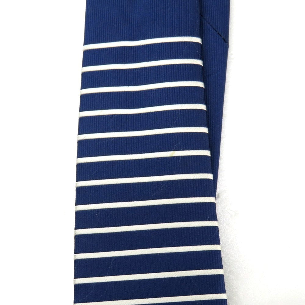 【中古】エルメネジルドゼニア Ermenegildo Zegna シルク ホリゾンタルストライプ ボーダー柄 ネクタイ ネイビーxホワイト【 状態ランクC 】【 メンズ 】