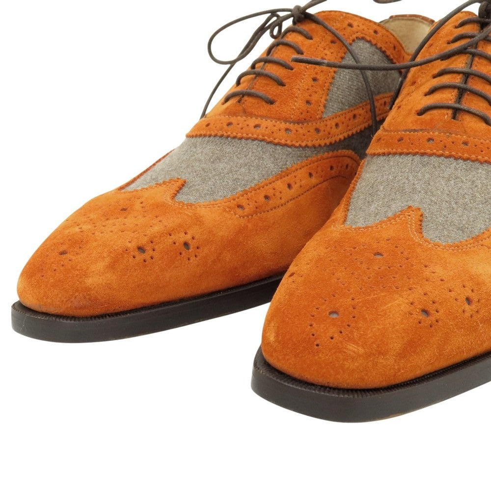 【中古】【未使用】サントーニ Santoni エストネーション別注 スエード ウール系 ドレスシューズ オレンジブラウンxグレー【サイズ5 1/2】【 状態ランクS 】【 メンズ 】