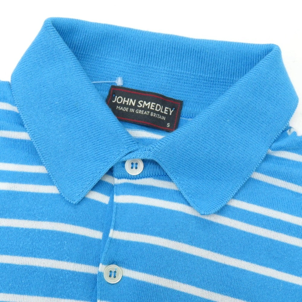 【中古】ジョンスメドレー JOHN SMEDLEY ハイゲージ ニュージーランドメリノウール ボーダー 半袖 ポロニット ライトブルーxホワイト【サイズS】【 状態ランクC 】【 メンズ 】