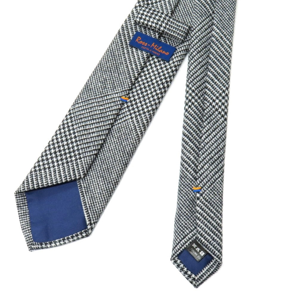 【中古】ロス ミラノ ROSS MILANO ウール グレンチェック柄ネクタイ ブラックxホワイト【 状態ランクB 】【 メンズ 】