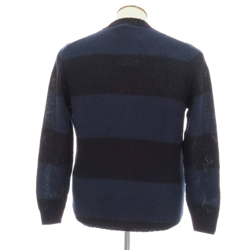【新品】セッテフィーリ カシミア Settefili Cashmere リネンコットン ボーダー クルーネック プルオーバーニット ネイビー系【サイズ50/M】【 状態ランクN 】【 メンズ 】