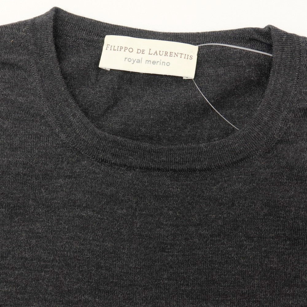 【新品】フィリッポ デ ローレンティス FILIPPO DE LAURENTIIS ロイヤルメリノウール クルーネック プルオーバーニット チャコールグレー【サイズ52】【 状態ランクN 】【 メンズ 】