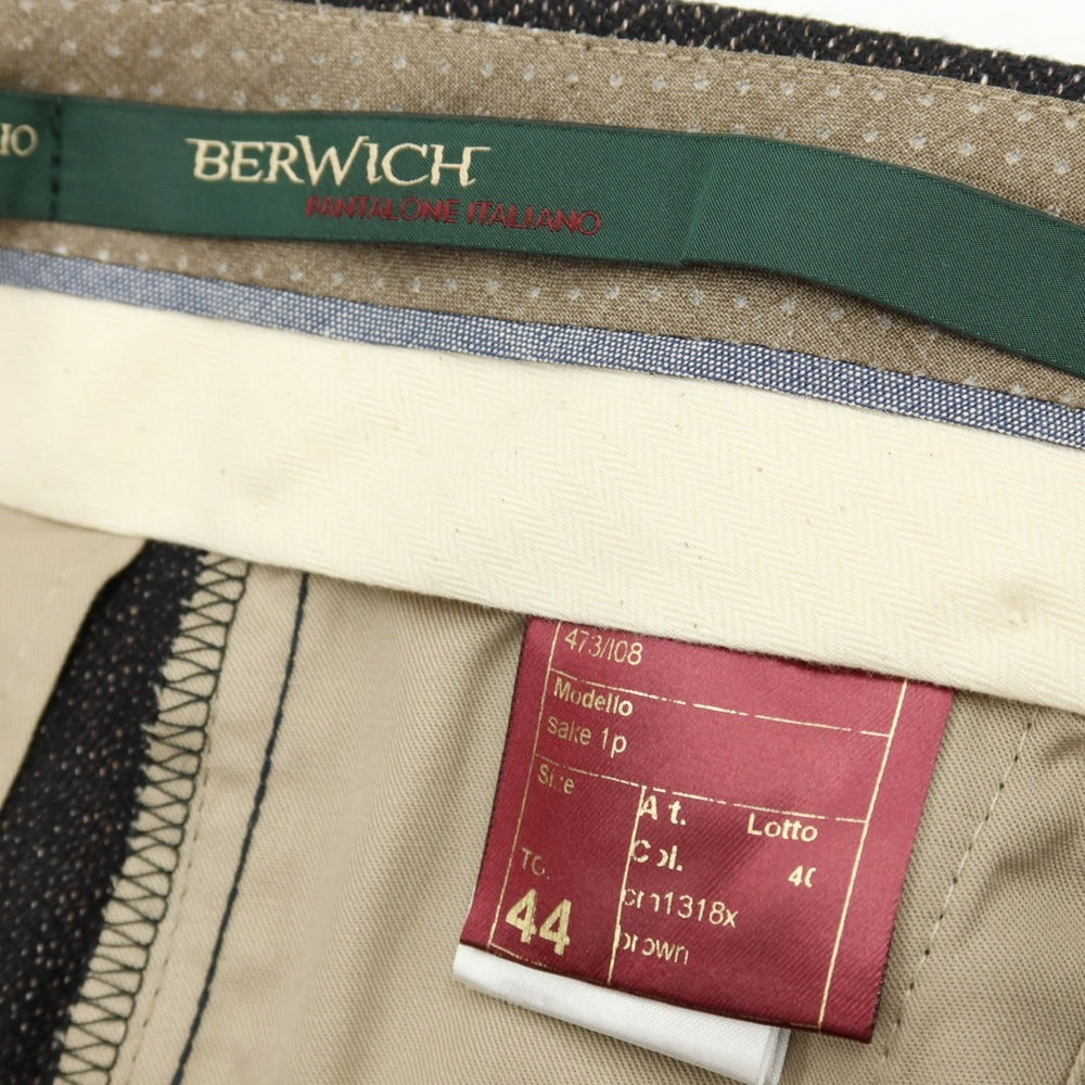 【新品】ベルウィッチ BERWICH sake 1p ウールコットンポリウレタン ヘリンボーン カジュアルスラックスパンツ ダークブラウン【サイズ44】【 状態ランクN 】【 メンズ 】
