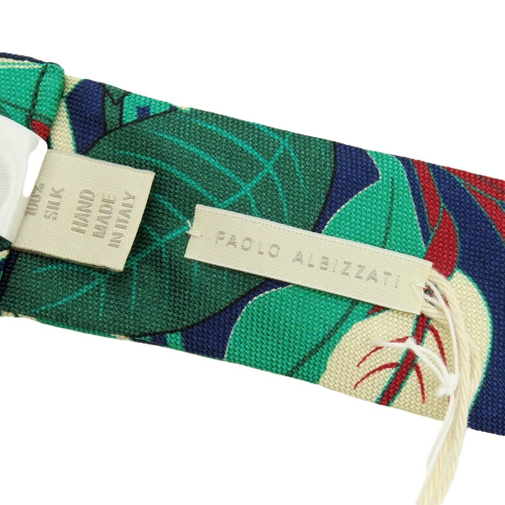 【新品】パオロ アルビザッティ PAOLO ALBIZZATI シルク ボタニカル柄 プリント ダブルリング リボンベルト グリーンxネイビー【サイズM】【 状態ランクN 】【 メンズ 】