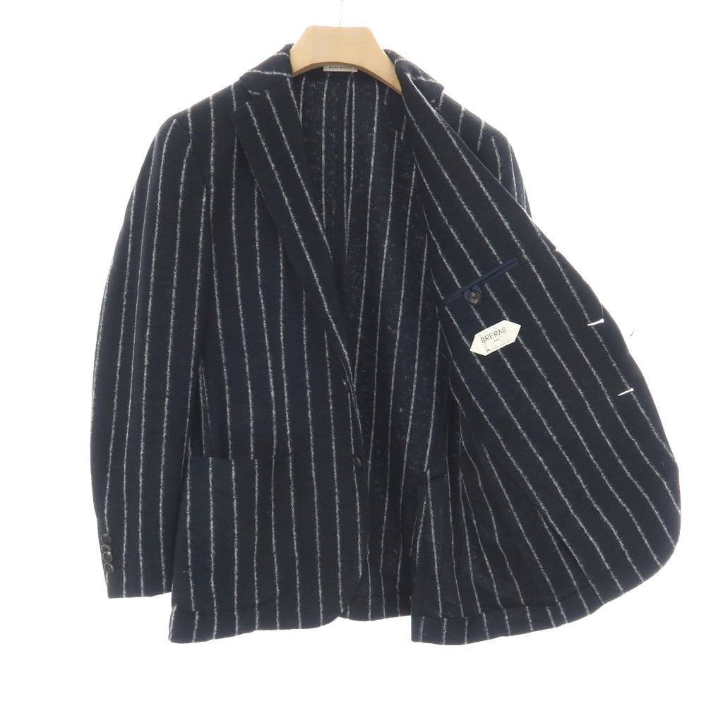 【中古】ブレラス BRERAS アクリルウールポリエステル ジャージー ストライプ 3B テーラードジャケット ダークネイビーxホワイト【サイズ48】【 状態ランクB 】【 メンズ 】