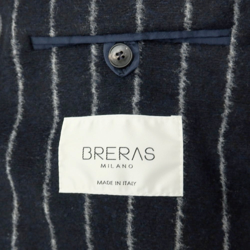 【中古】ブレラス BRERAS アクリルウールポリエステル ジャージー ストライプ 3B テーラードジャケット ダークネイビーxホワイト【サイズ48】【 状態ランクB 】【 メンズ 】