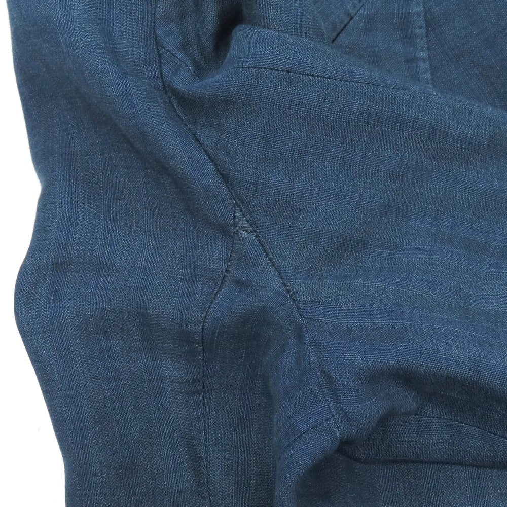 【中古】ラルディーニ LARDINI コットンリネン シャドウストライプ 6B ダブルブレスト テーラードジャケット ネイビーブルー【サイズ46 7REG】【 状態ランクD 】【 メンズ 】