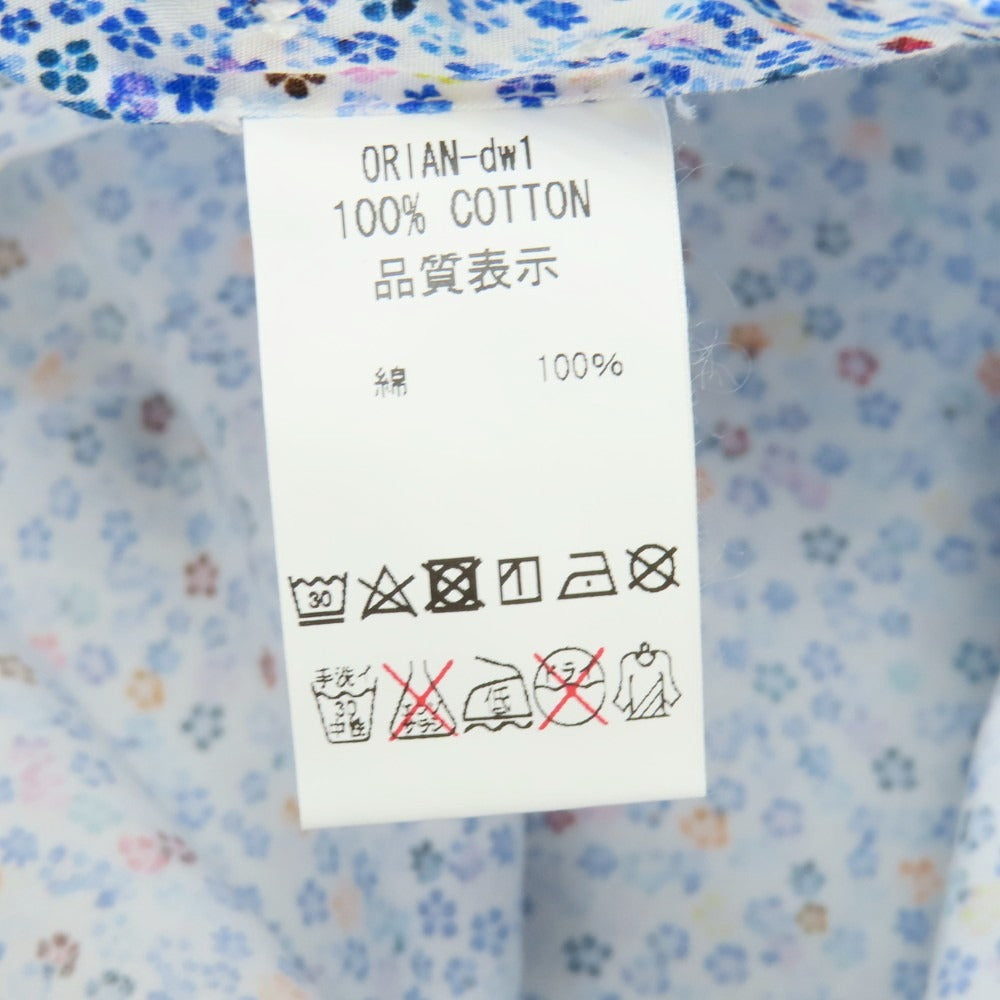 【中古】オリアン ORIAN コットン 小花柄 プリント ワイドカラー カジュアルシャツ ブルー系xホワイト【サイズS】【 状態ランクB 】【 メンズ 】