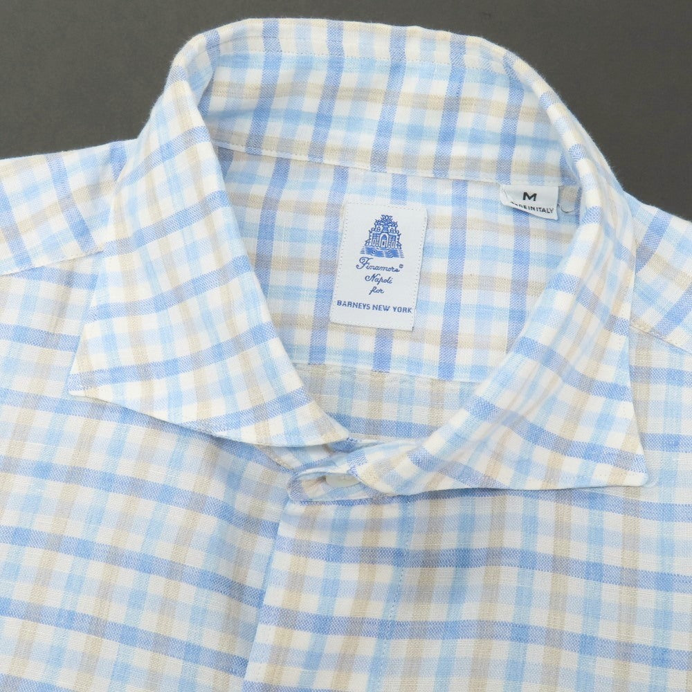 【中古】フィナモレ Finamore BARNEYS NEW YORK別注 コットンリネン チェック カジュアルシャツ ブルーxホワイト【サイズM】【 状態ランクB 】【 メンズ 】