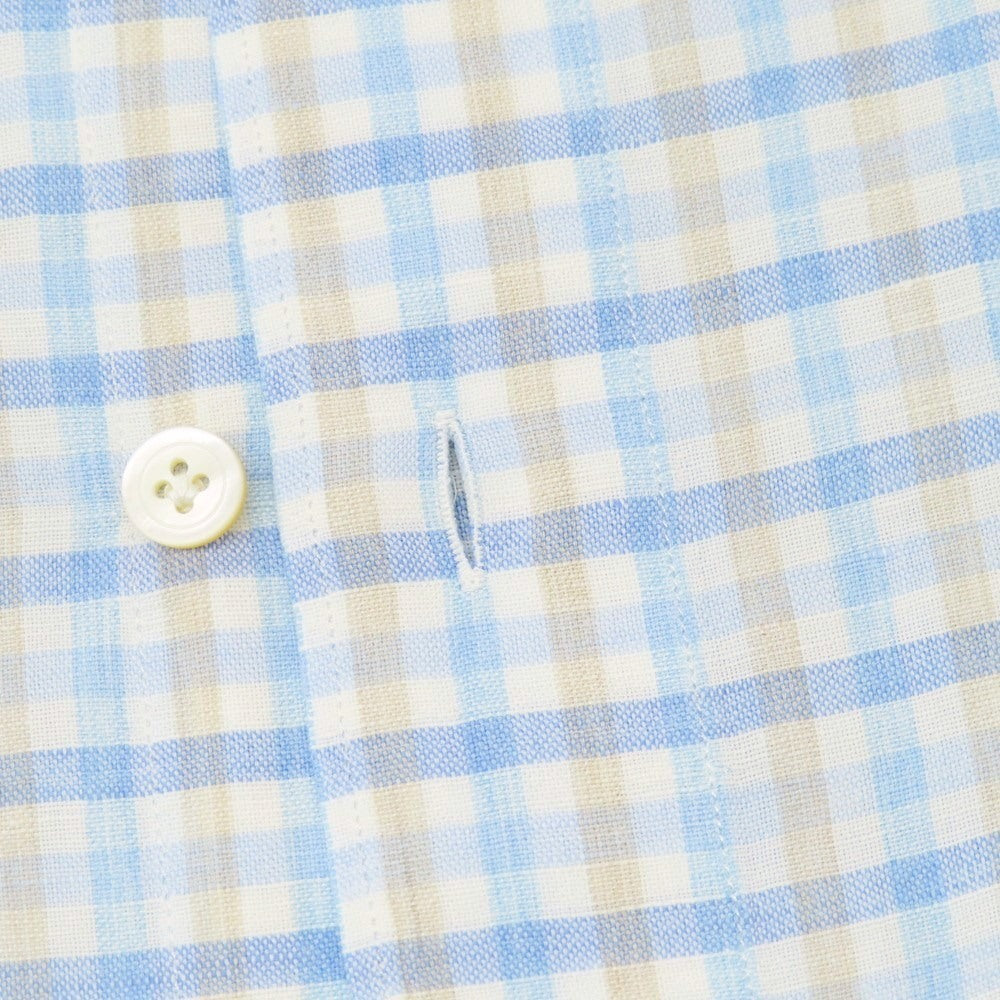【中古】フィナモレ Finamore BARNEYS NEW YORK別注 コットンリネン チェック カジュアルシャツ ブルーxホワイト【サイズM】【 状態ランクB 】【 メンズ 】