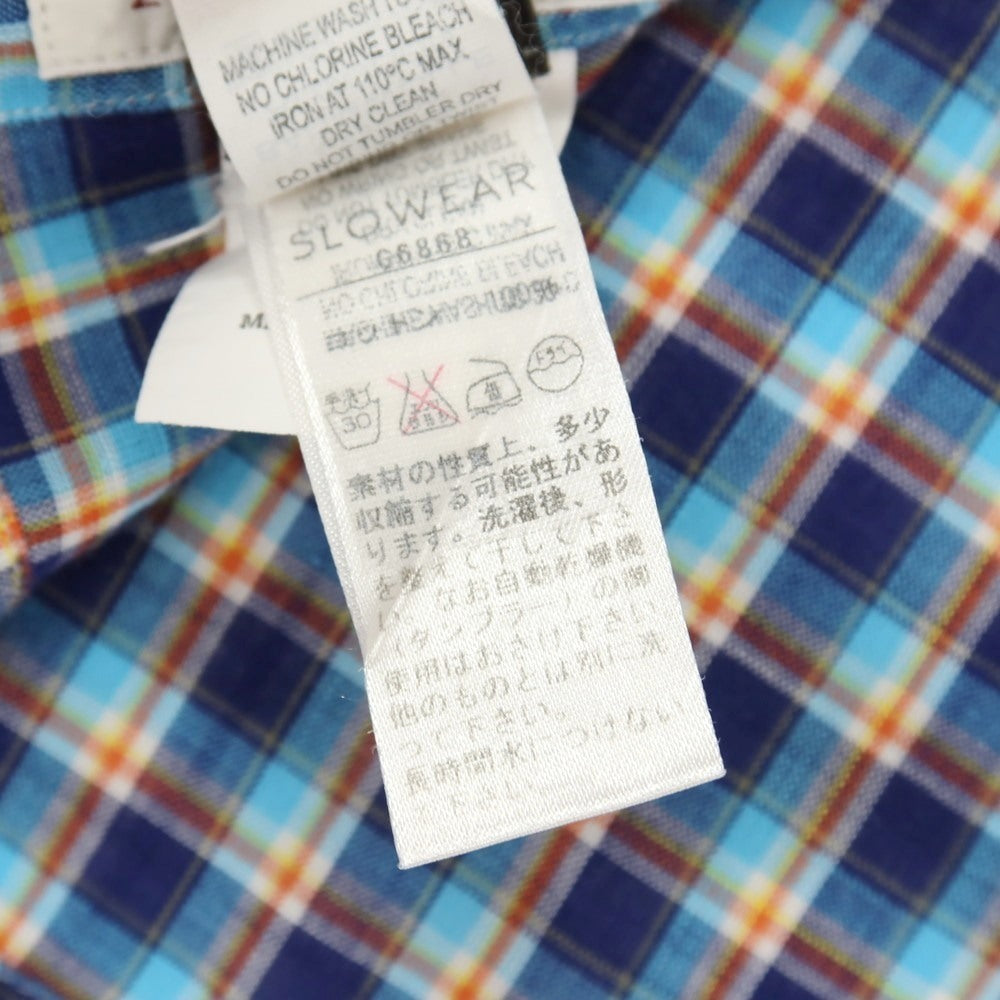 【中古】グランシャツ Glanshirt コットン チェック セミワイドカラー カジュアルシャツ ネイビーxブルー【サイズ39】【 状態ランクB 】【 メンズ 】
