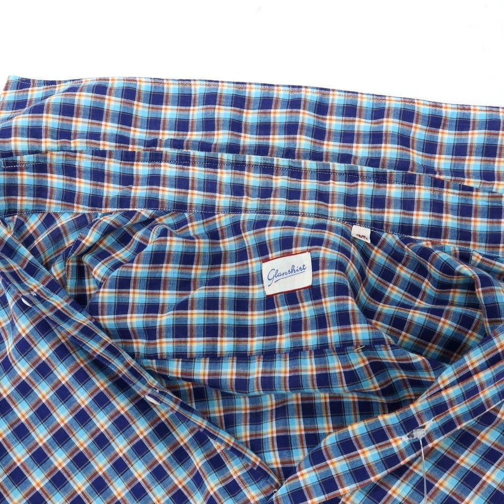 【中古】グランシャツ Glanshirt コットン チェック セミワイドカラー カジュアルシャツ ネイビーxブルー【サイズ39】【 状態ランクB 】【 メンズ 】