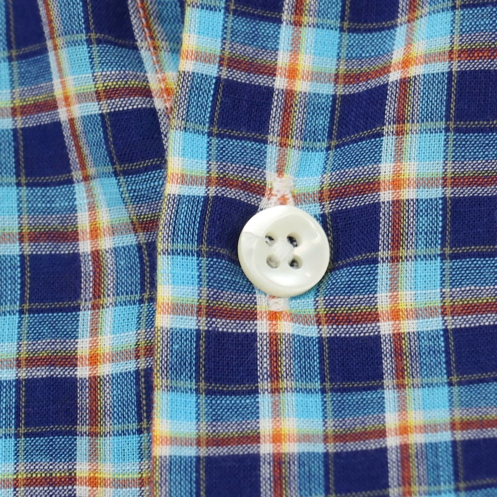 【中古】グランシャツ Glanshirt コットン チェック セミワイドカラー カジュアルシャツ ネイビーxブルー【サイズ39】【 状態ランクB 】【 メンズ 】