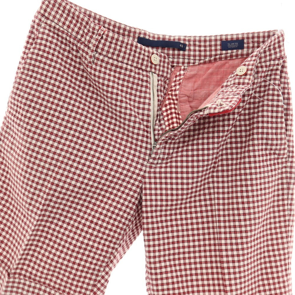 【中古】インコテックス INCOTEX ストレッチ コットン チェック ショートパンツ レッドxホワイト【サイズ46】【 状態ランクB 】【 メンズ 】