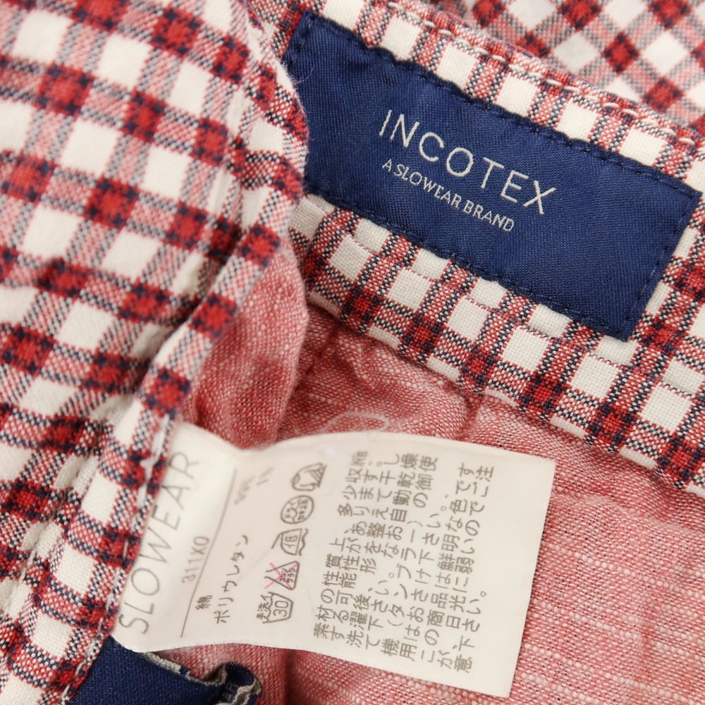 【中古】インコテックス INCOTEX ストレッチ コットン チェック ショートパンツ レッドxホワイト【サイズ46】【 状態ランクB 】【 メンズ 】