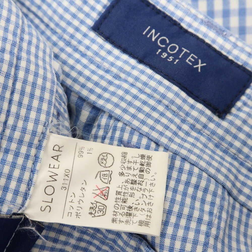 【中古】インコテックス INCOTEX コットンポリウレタン ギンガムチェック ショートパンツ ライトブルーxホワイト【サイズ46】【 状態ランクC 】【 メンズ 】