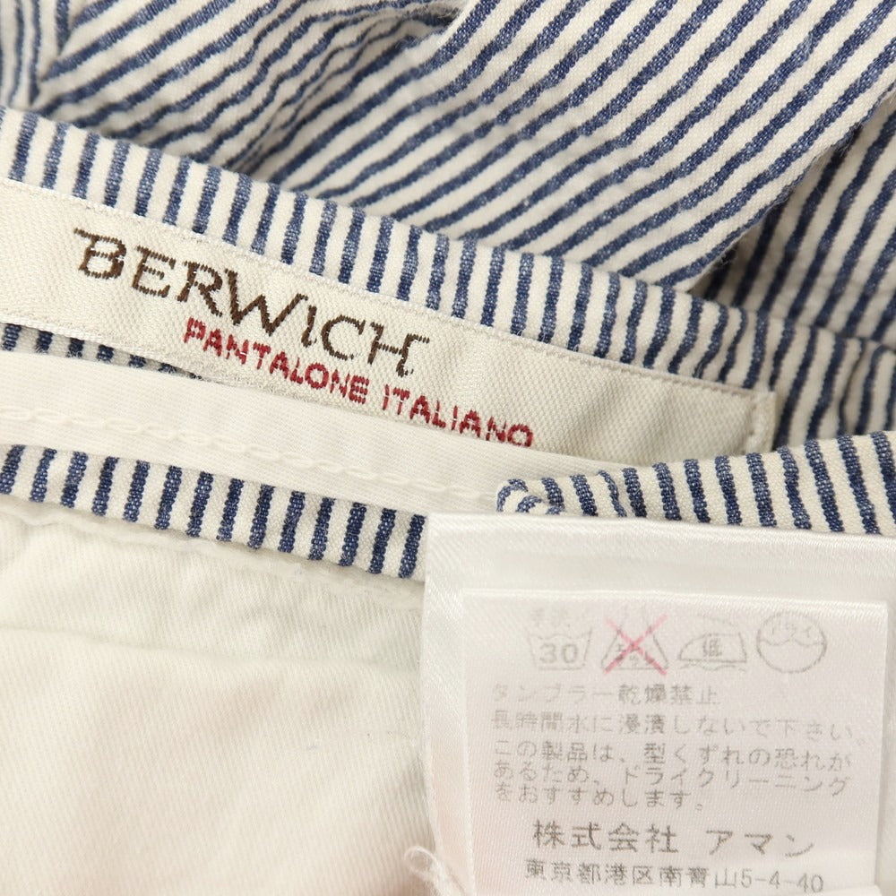 【中古】ベルウィッチ BERWICH ストレッチ コットン シアサッカー ストライプ ショートパンツ ネイビーxホワイト【サイズ表記不明(M位)】【 状態ランクC 】【 メンズ 】