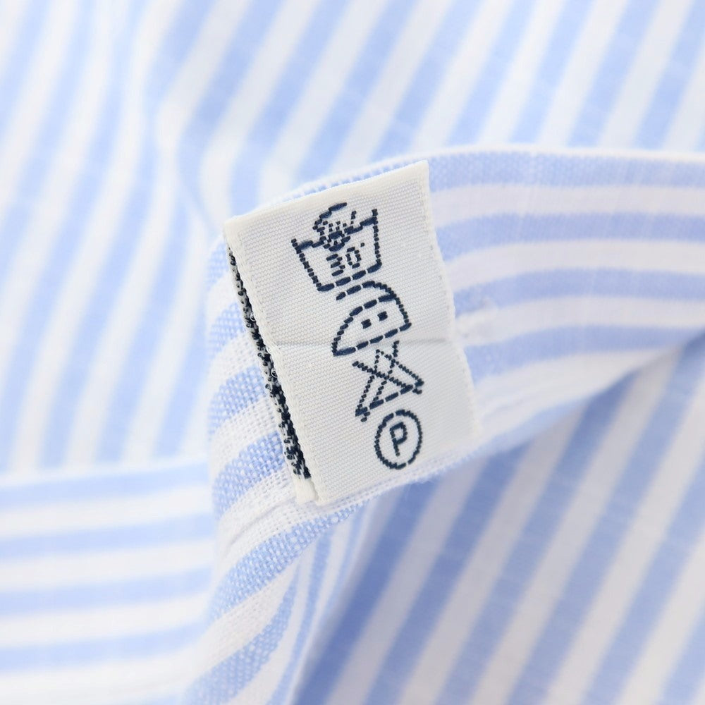 【中古】バルバ ダンディライフ BARBA DANDY LIFE コットンリネン ストライプ ホリゾンタルカラー ドレスシャツ ライトブルーxホワイト【サイズ38】【 状態ランクC 】【 メンズ 】