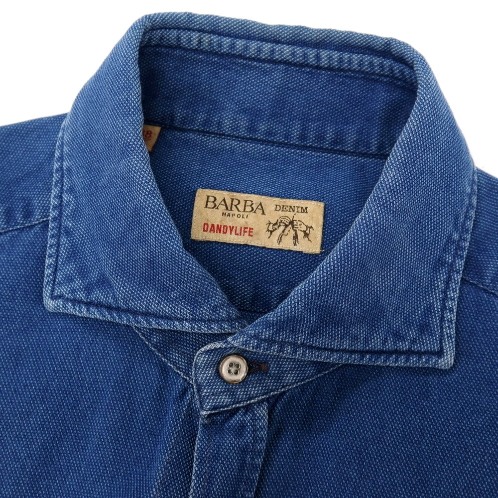 【中古】バルバ ダンディライフ BARBA DANDY LIFE コットン ワイドカラー カジュアルシャツ ライトネイビー【サイズ38】【 状態ランクC 】【 メンズ 】