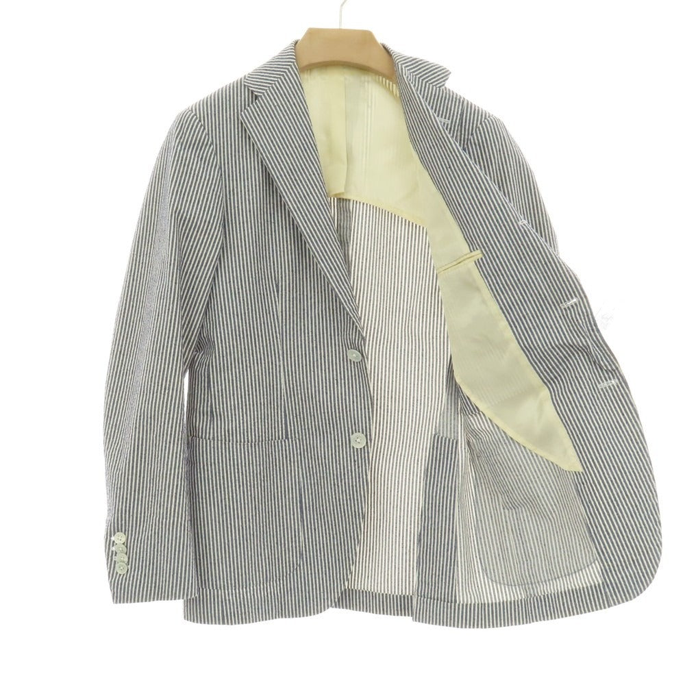 【中古】ビームスエフ BEAMS F コットンナイロン シアサッカー ストライプ 3B カジュアルジャケット ネイビーxホワイト【サイズ46】【 状態ランクC 】【 メンズ 】