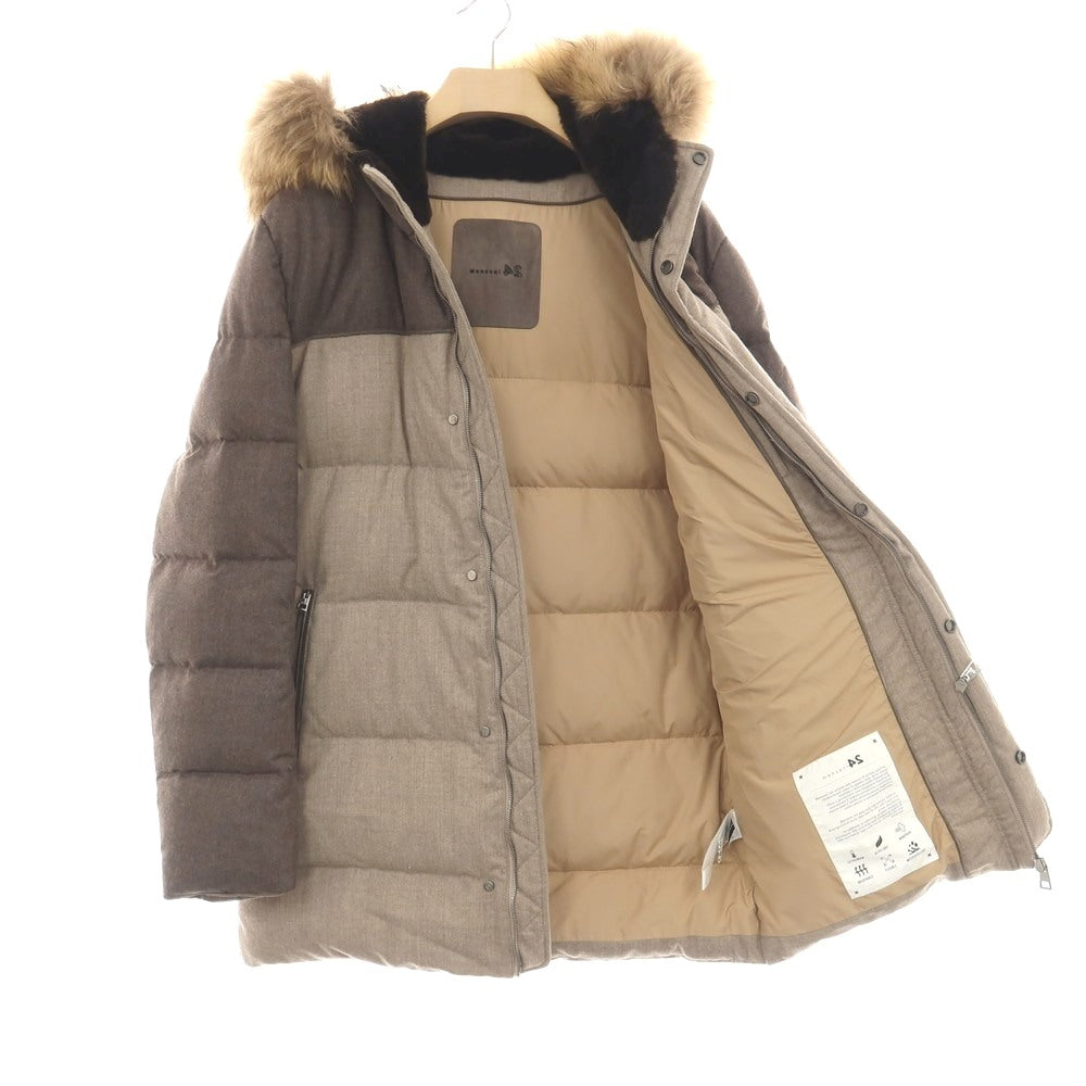【中古】マンツォーニ24 MANZONI24 ウール フーデッド ダウンコート ベージュ【サイズ44】【 状態ランクB 】【 メンズ 】