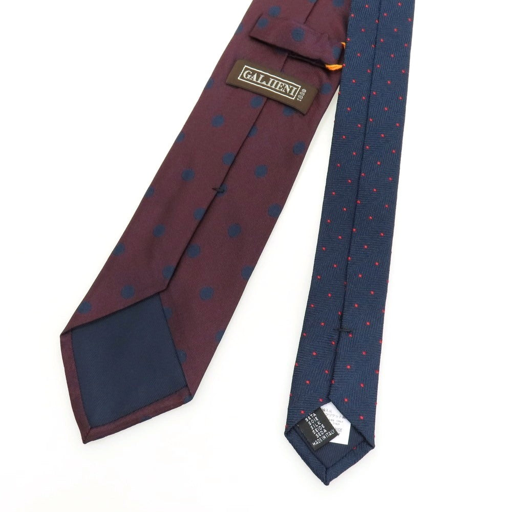 【中古】ガリエニ GALLIENI シルク パターン柄切り替え ドット柄ネクタイ ボルドーxネイビー【 状態ランクA 】【 メンズ 】