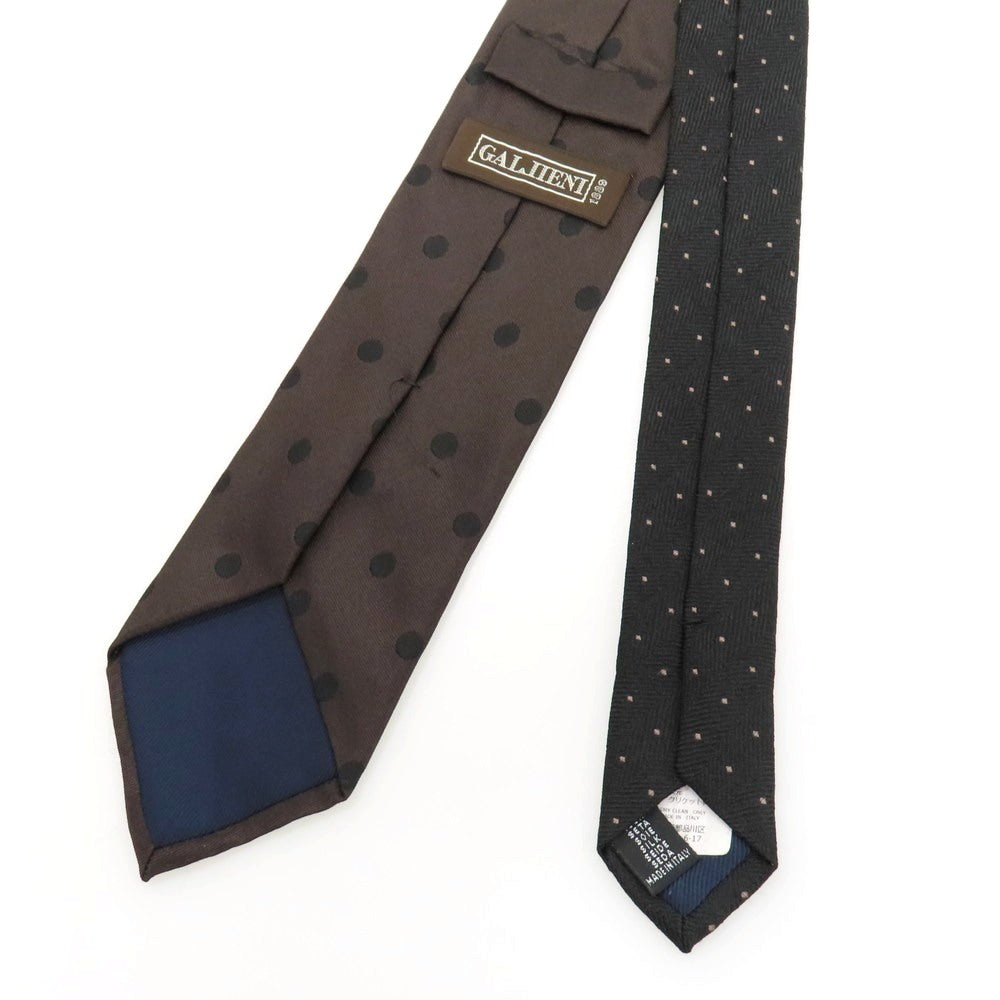 【中古】ガリエニ GALLIENI シルク パターン柄切り替え ドット柄ネクタイ ダークブラウンxブラック【 状態ランクB 】【 メンズ 】