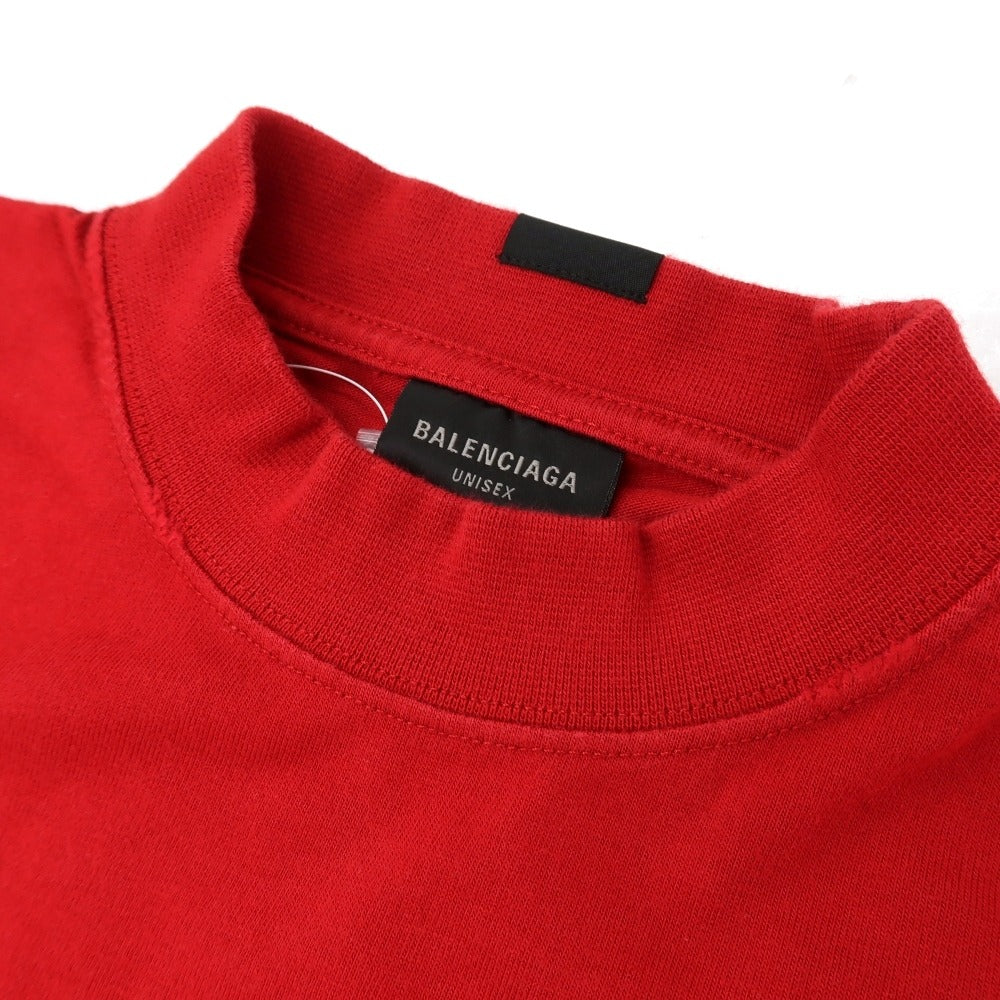 【中古】【未使用】バレンシアガ BALENCIAGA ダメージ加工 コットン モックネック 半袖Tシャツ レッド【サイズ2】【 状態ランクS 】【 メンズ 】