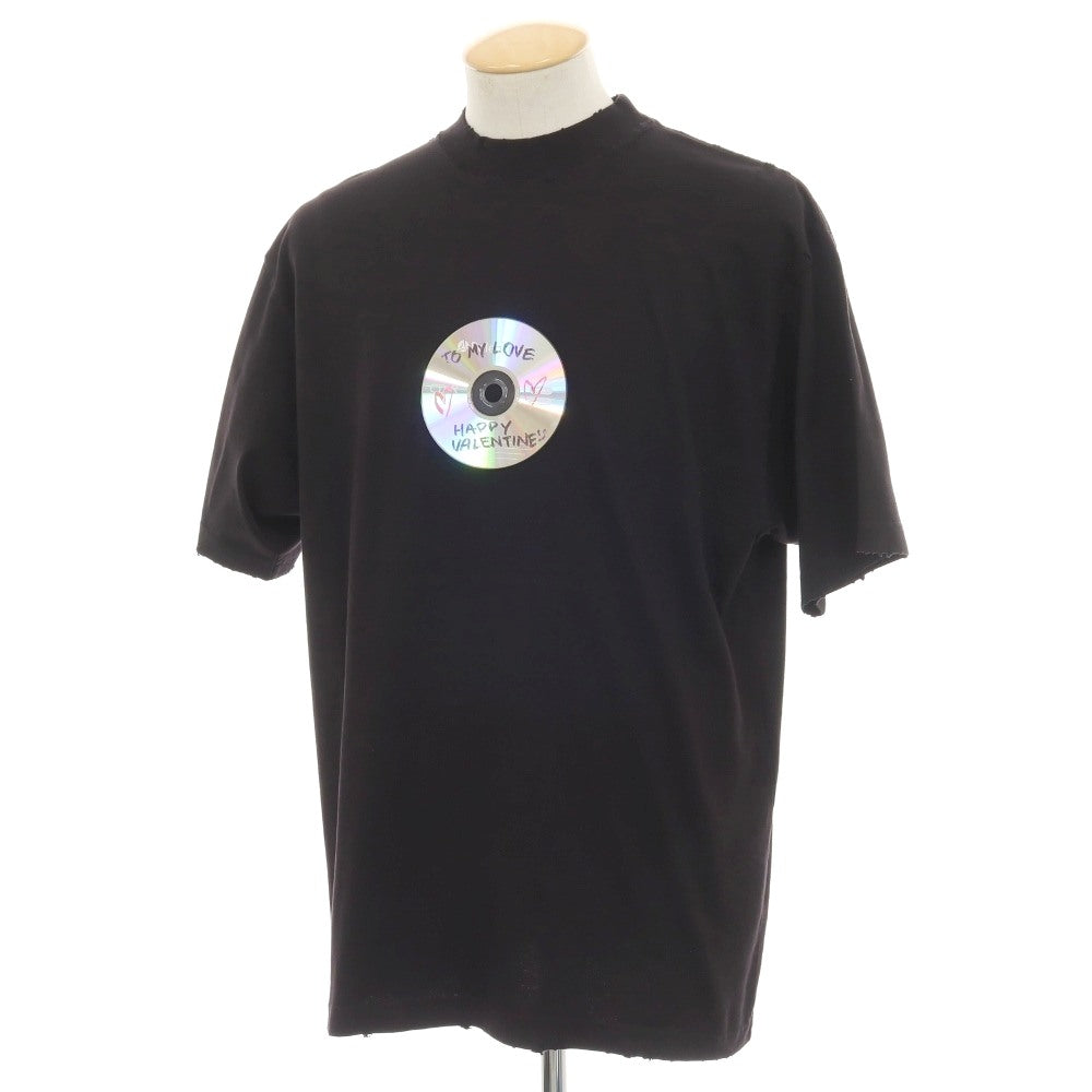 【中古】バレンシアガ BALENCIAGA VALENTINE CD ダメージ加工 コットン モックネック 半袖Tシャツ ブラック【サイズXS】【 状態ランクA 】【 メンズ 】