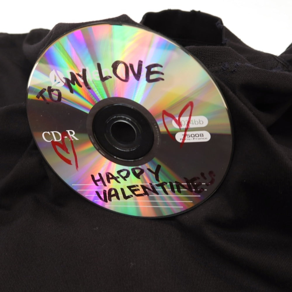 【中古】バレンシアガ BALENCIAGA VALENTINE CD ダメージ加工 コットン モックネック 半袖Tシャツ ブラック【サイズXS】【 状態ランクA 】【 メンズ 】