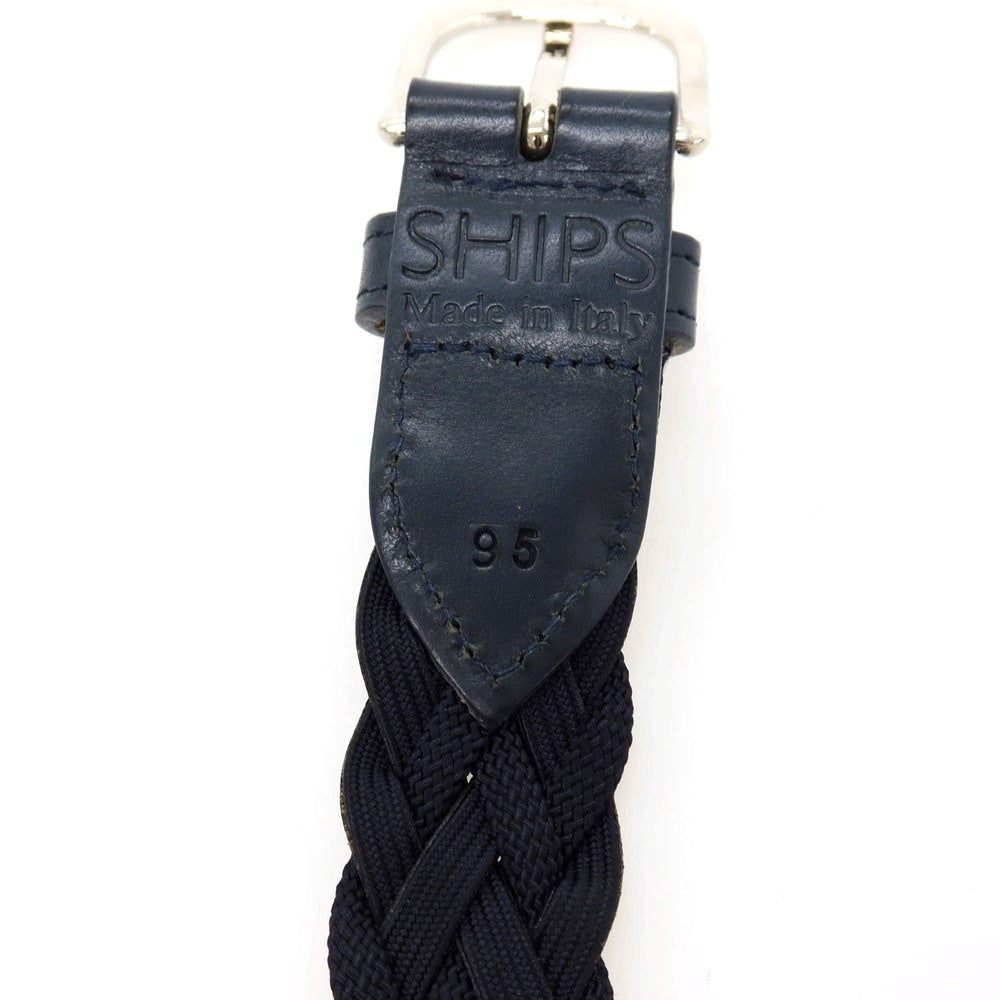 【中古】シップス SHIPS レザー×ナイロン メッシュベルト ネイビーxシルバー【サイズ95】【 状態ランクB 】【 メンズ 】